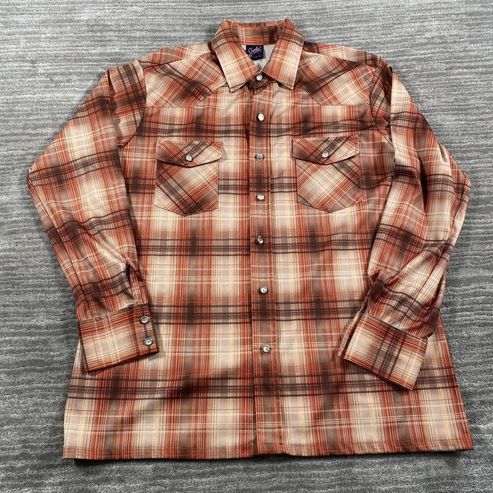 VTG Joel Cal-Made Shirt Mens Large Orange Plaid Long Sleeve Non Iron USA